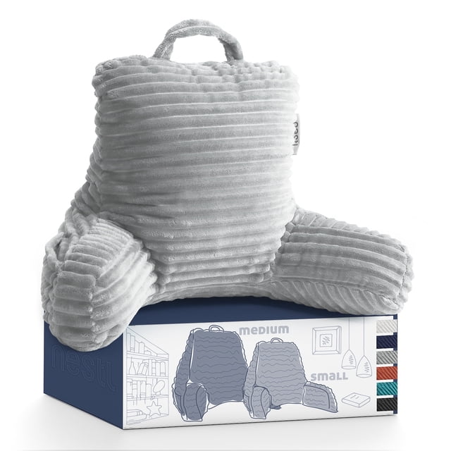 Nestl Almohada de Lectura para Niños y Adolescentes, Pequeña con Respaldo Brazos, Descanso Memory Foam Triturada, Color Gris Plateado.