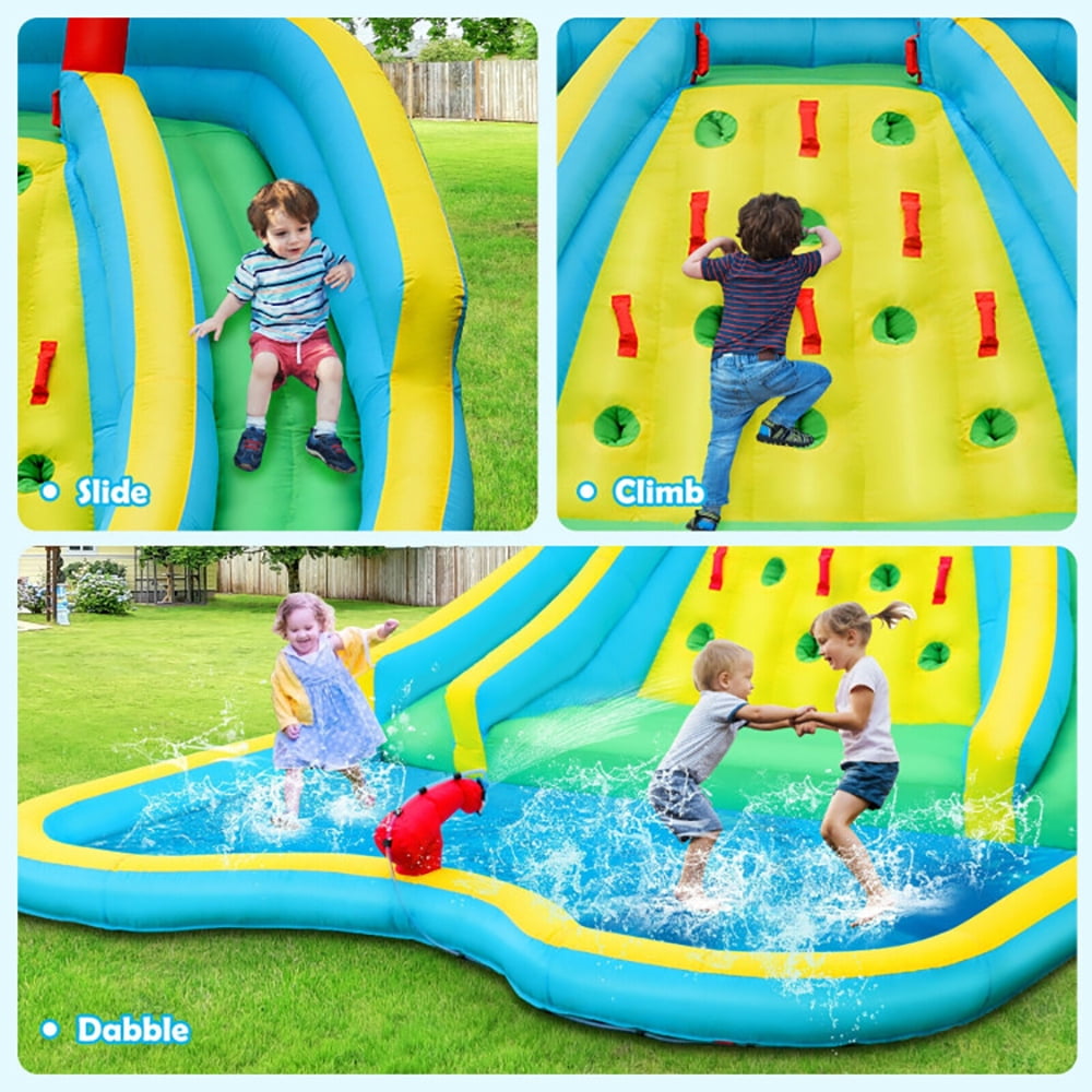 Aimee Lii Double Side Inflatable Water Slide Park with Climbing Wall for Outdoor Without Blower, Bounce House Water Slide for Kids 5-10