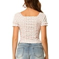 thumbnail image 3 of INSPIRE CHIC Women's Ruched Front Floral Print Short Sleeve Cropped Top XS White, 3 of 7