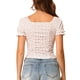 thumbnail image 3 of INSPIRAR CHIC Blusa corta de manga corta con estampado floral y fruncido en la parte delantera blanca S, 3 of 7