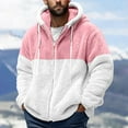 thumbnail image 2 of Oversized Men's Fuzzy Long Sleeve Hooded Jackets Full Zip Casual Loose Colorblock Sherpa Fleece Jacket Coat Outerwear Pink,3XL, 2 of 6