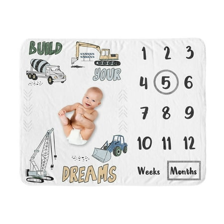 UPC: 0846480092063 | Construction Truck Green and Blue Milestone Baby Blanket by Sweet Jojo Designs