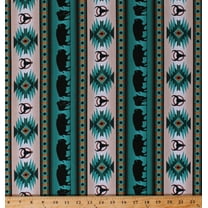 Cotton Southwestern Aztec Buffalo Bison Wildlife Tucson 485 Turquoise Stripes Striped Cotton Fabric Print by the Yard (485TURQUOISE)
