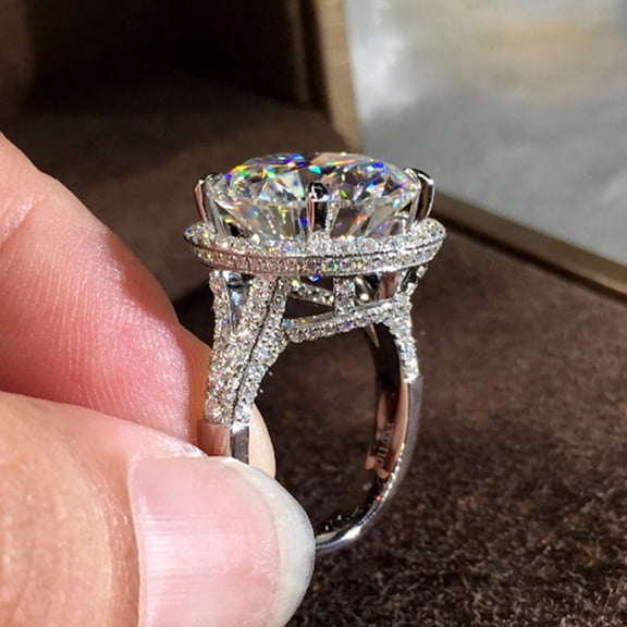 Womens Zircon Ring White Gold Plated Geometric Design Simulated Diamond Fashion Jewelry Gift For Everyday Wear