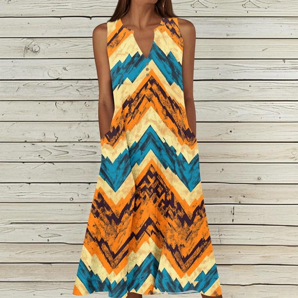TaTaai Ladies Bohemian Style Sleeveless V Neck Maxi Dress Strap Detail Casual Loose Fit Summer Beach Vacation Sundress Gift