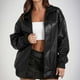 thumbnail image 1 of Chaquetas y abrigos de piel sintética de manga larga sin capucha para mujer, con cuello vuelto, de poliéster, para otoño e invierno., 1 of 7
