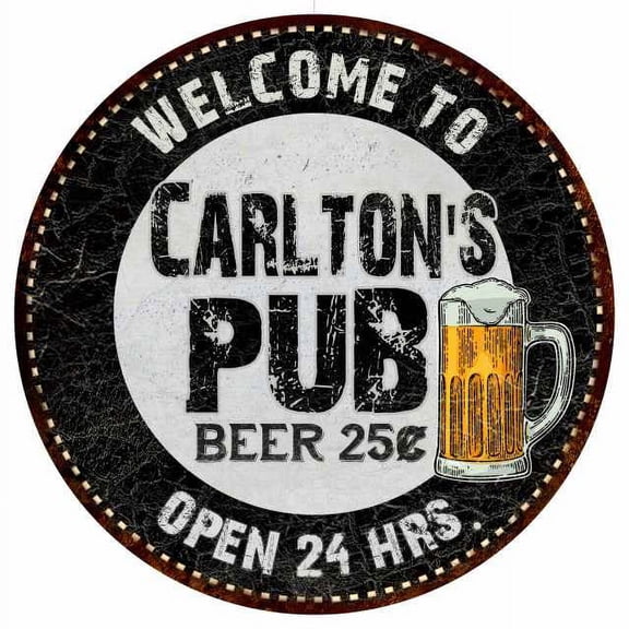 Carlton's Pub 14" Round Metal Sign Beer Bar Black Wall Decor Gift 100140039378
