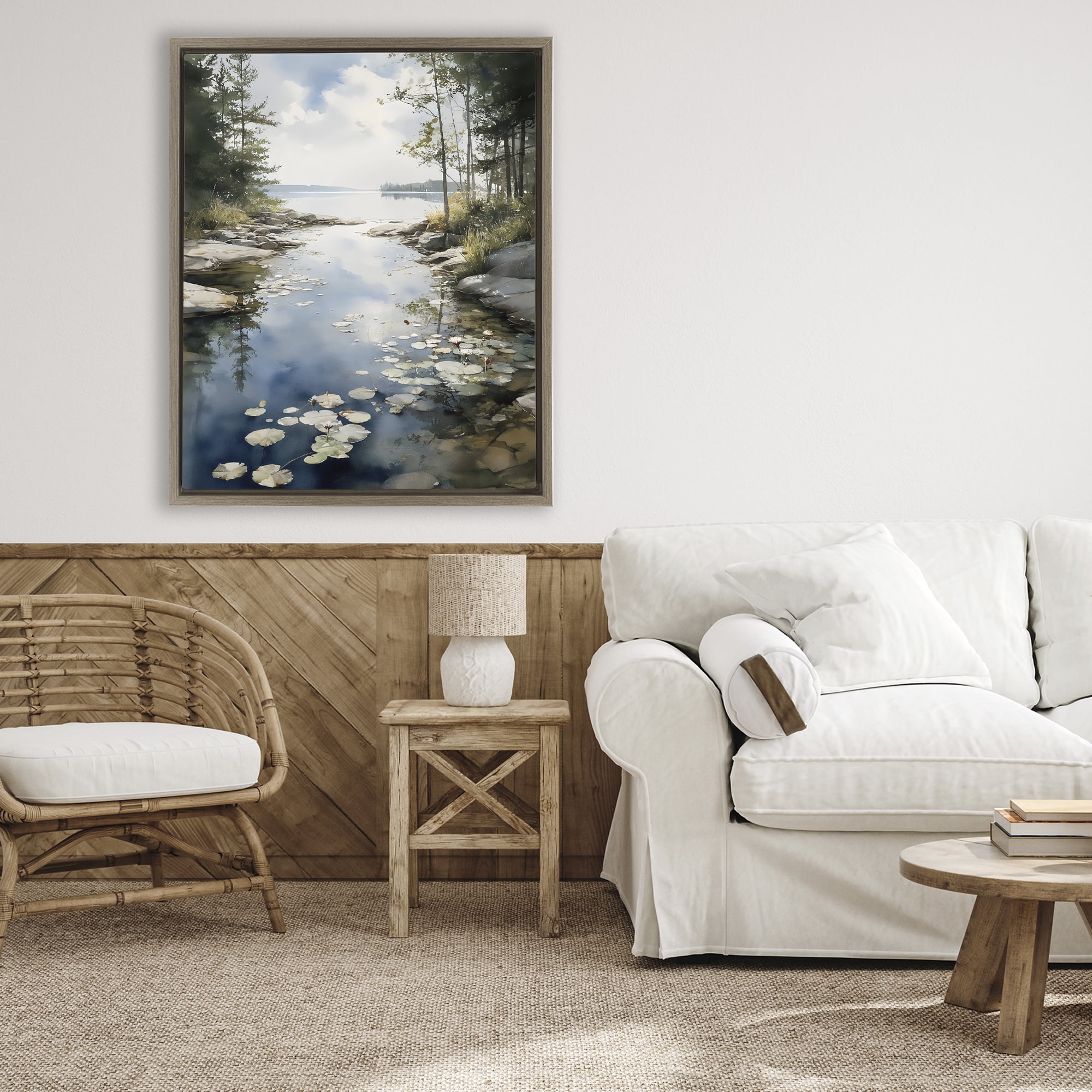 Stupell Industries Lilypad Inlet Reflection Brown Framed Floater Canvas Wall Art, design by Franklyn Gregory