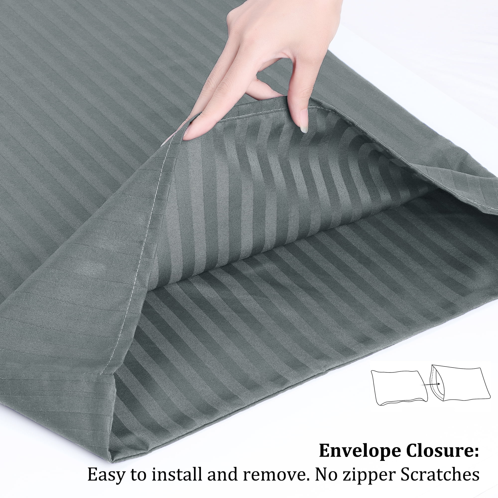 Unique Bargains Soft Durable Set of 2 Microfiber Striped Pillowcase Dark Gray King (20"x36")