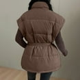 thumbnail image 4 of Women Puffer Vest Winter Sleeveless Jacket Belted Quilted Down Vest Hooded Zip Up Warm Lightweight Outerwear, 4 of 8