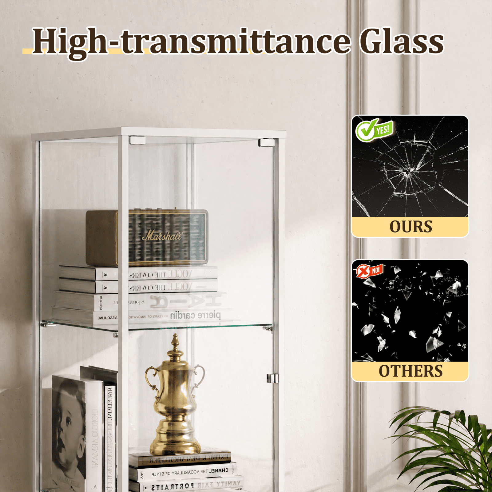 Gleamira 4-Shelf Glass Display Cabinet Freestanding Curio Cabinet with Aluminum Frame Single Glass Door, White