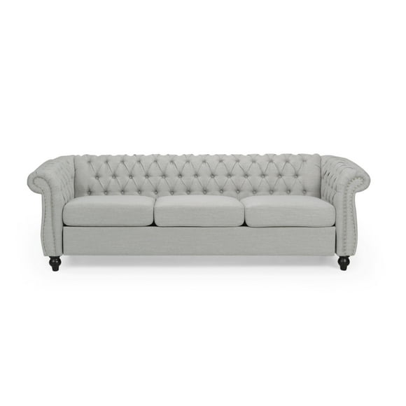 Parksley Tufted Chesterfield Fabric 3 Seater Sofa, Cloud Gray and Dark Brown