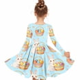 thumbnail image 7 of Girls Easter Bunny Egg Basket Print Long Sleeve A-Line Dress Sky Blue Kids Big Girl Spring Party Casual,Size 13-14 T, 7 of 7