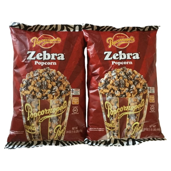 Popcornopolis Zebra Popcorn - 24 Oz. Bag - Gluten Free with 0 Trans Fat (Pack of 2)