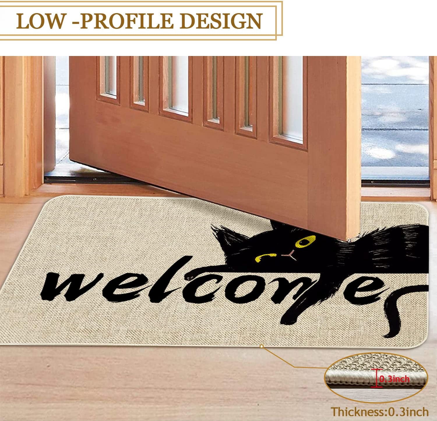 Halloween Cat Front Door Mat 30 X 17 Inch Black Cat Doormat Indoor Outdoor Entrance Linen Floor Rug Halloween Decor Non Slip Rubber Cat Welcome Mats