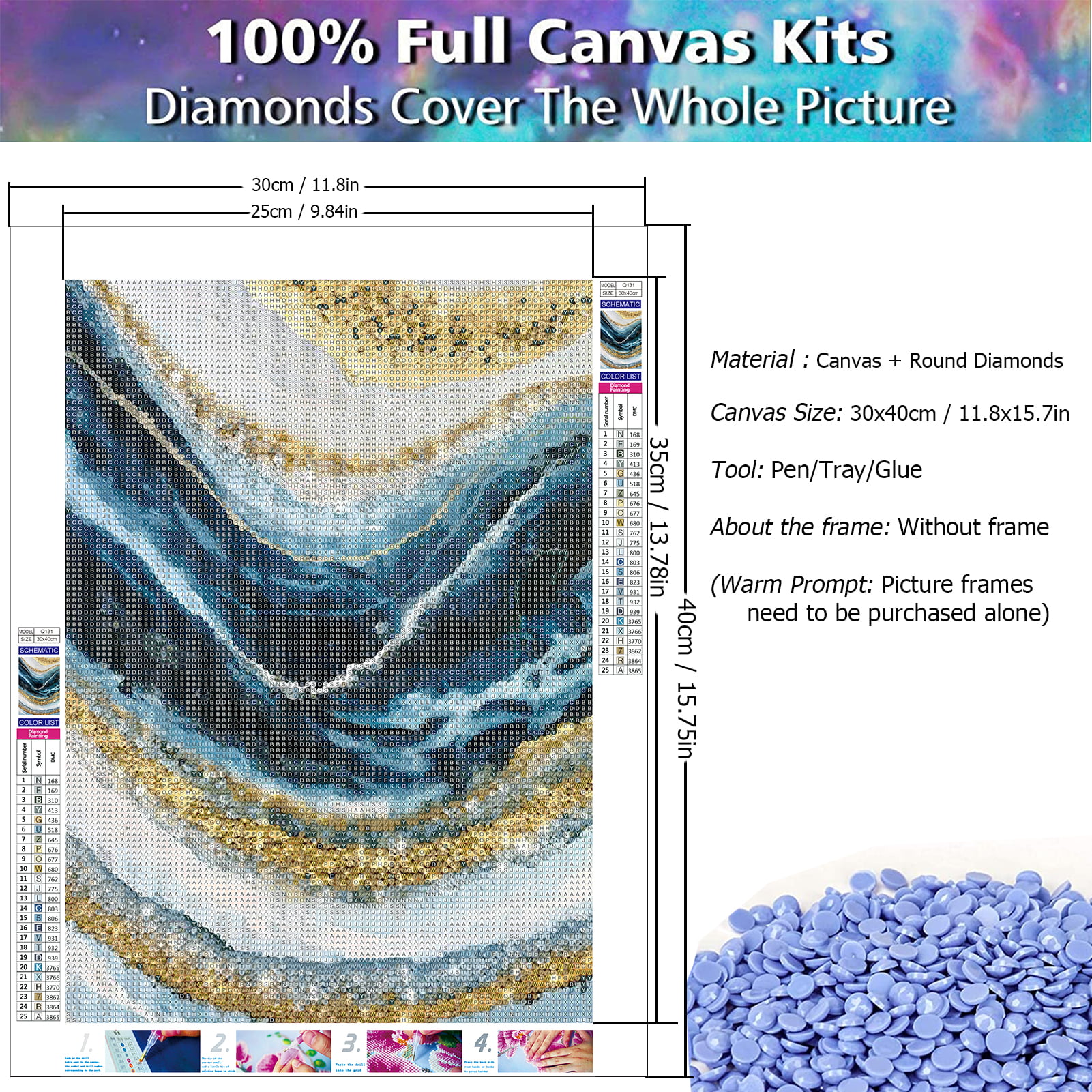 YALKIN 5D Diamond Painting Kits for Adults DIY Full Round Drill (11.8x15.7 inch) Diamond Art Pictures for Home Wall Decoration, Gifts