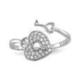 thumbnail image 1 of 925 Sterling Silver Cubic Zirconia Cz Heart Lock Key Ring Love, 1 of 8
