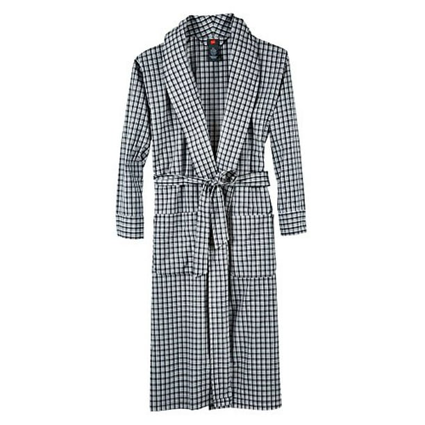 Hanes Men's Big & Tall Black Woven Shawl Collar Robe (3X/4X Tall, Black Plaid)