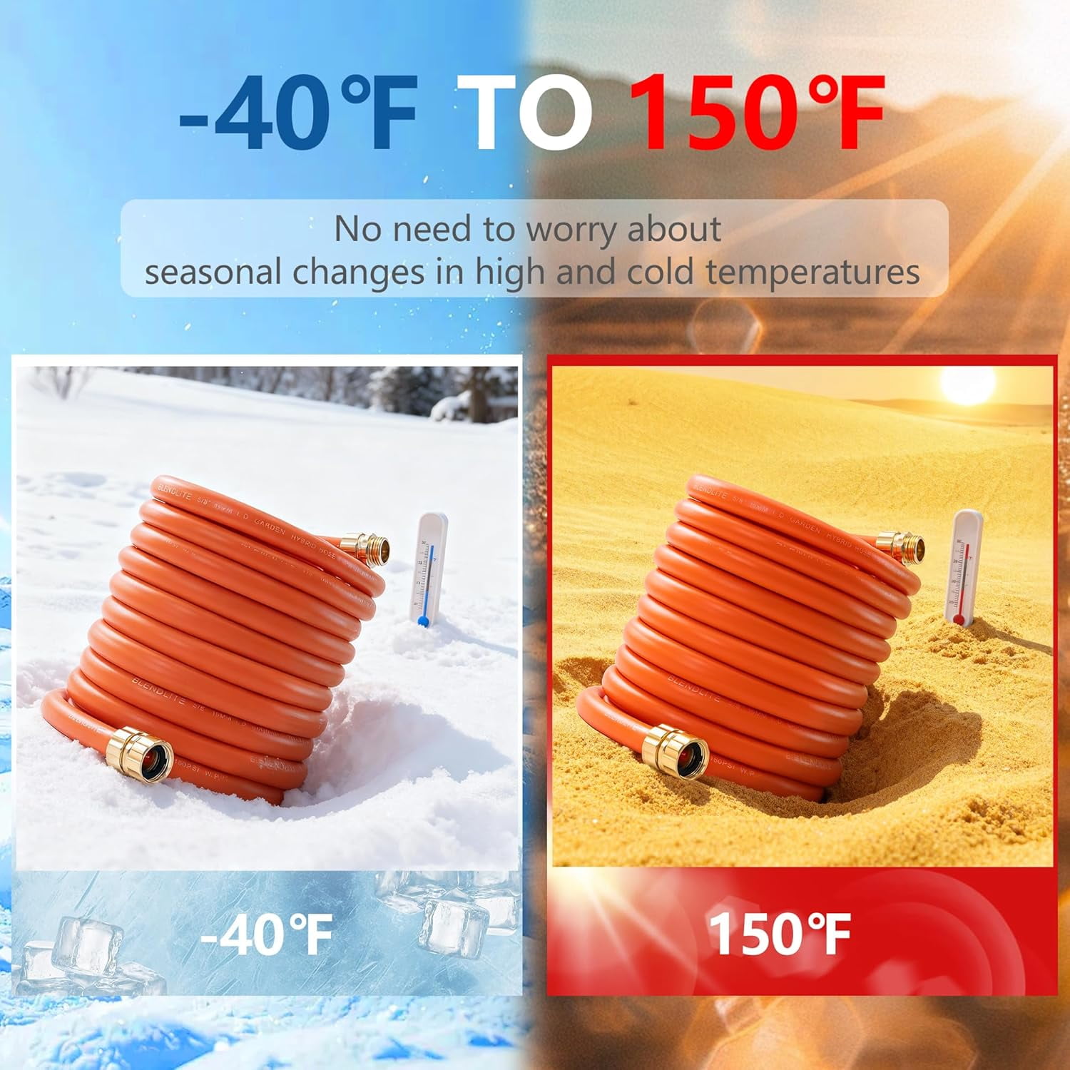 Garden Hose 25ft x 5/8", Custom Length, -40°F to 150°F, All-weather, NO Kink, Flexible, 600 Burst PSI, Leakproof Water Hose with Additional Customizable Solid GHT Fittings