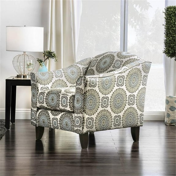 Bowery Hill Transitional Fabric Floral Accent Chair in Blue Gray