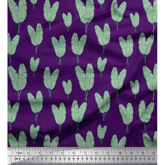 Soimoi Purple Japan Crepe Satin Fabric Banana Leaves Decor Fabric Printed Yard 42 Inch Wide