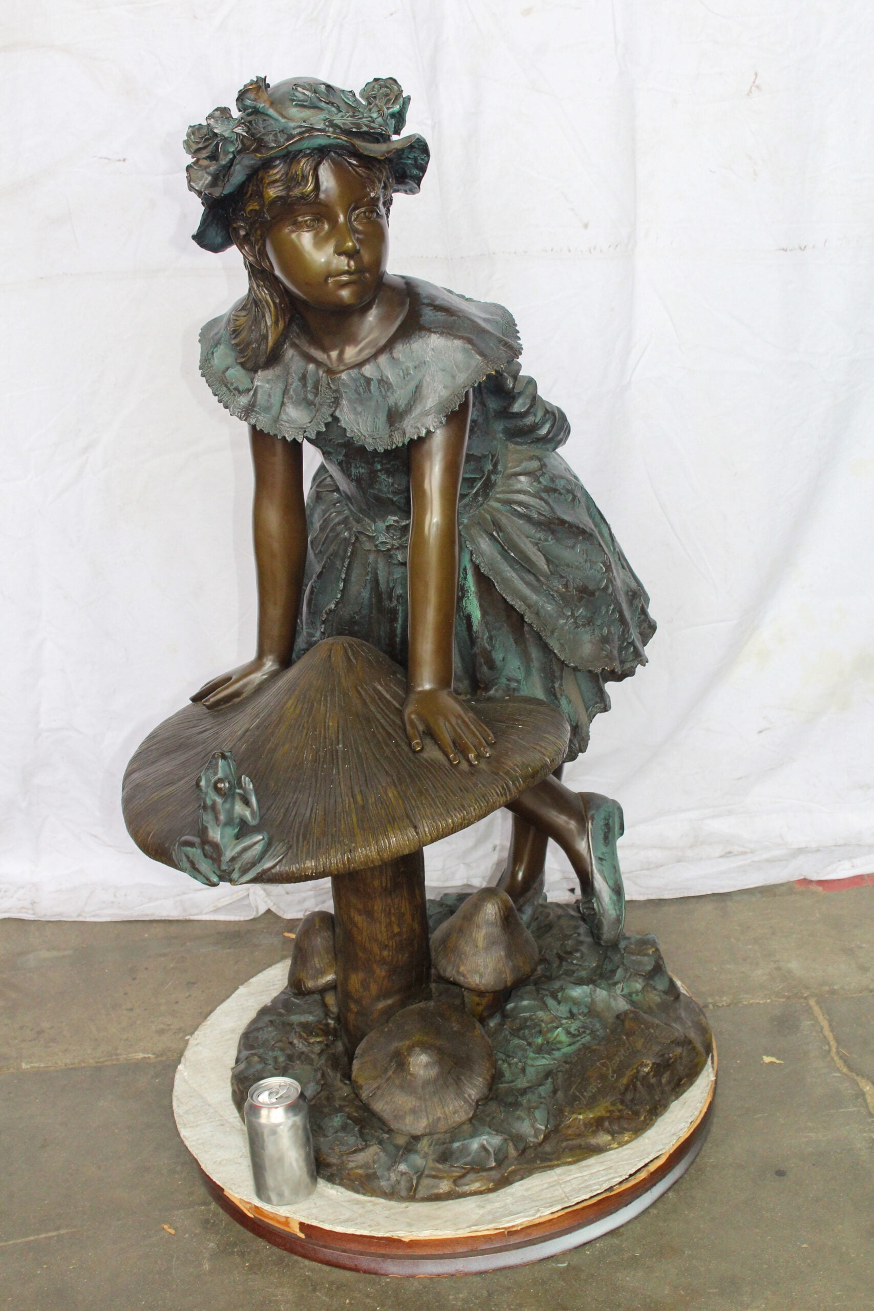 Nifao Elegant Girl Standing by a Frog on a Mushroom 31" x 20" x 43"H – Outdoor Bronze Fountain, Garden Water Feature, 31"L x 20"W x 43"H