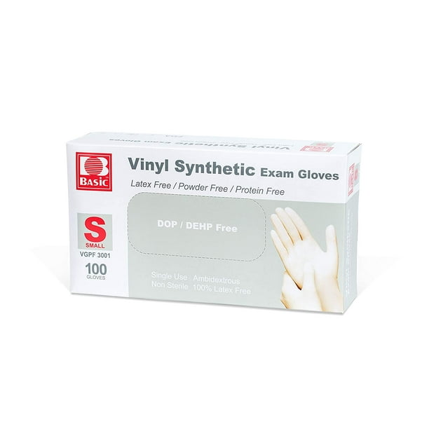 Basic Medical Clear Vinyl Exam Gloves LatexFree & PowderFree, Small