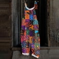 thumbnail image 2 of Women's Floral Print Jumpsuit - Vintage Strappy Cotton Linen Overalls for Summer Casual & Boho Style ,Hot Pink,M, 2 of 5