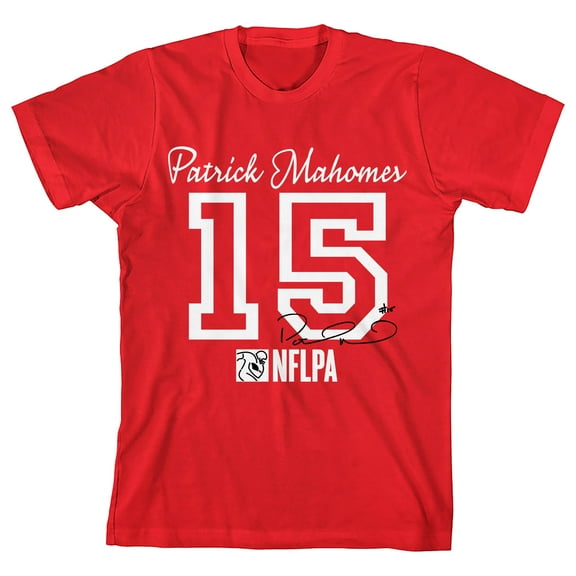 NFLPA Patrick Mahomes 15 Youth Red Crew Neck Short Sleeve T-shirt-XS