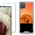 thumbnail image 1 of Shockproof Bumper Phone Case for Samsung Galaxy A12, with Tempered Glass Screen Protector, by OneToughShield ® - Sunset Deer, 1 of 3