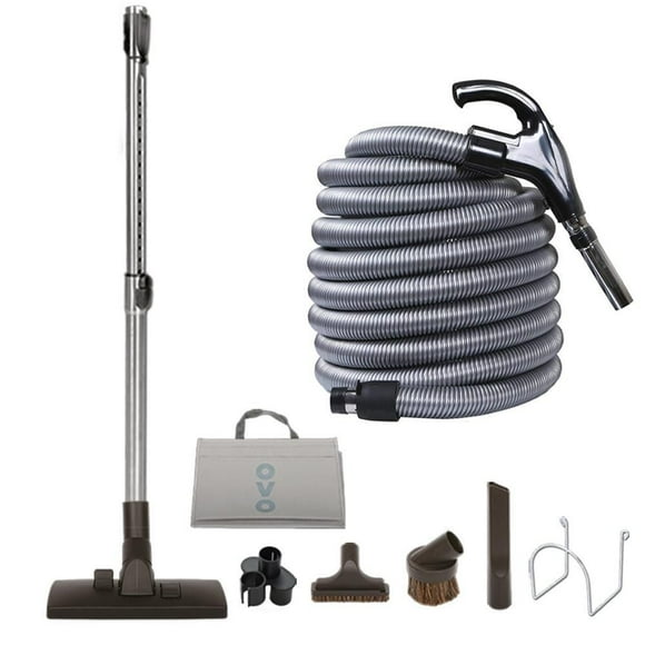 Ensemble d'accessoires OVO pour aspirateur central incluant un boyau bas-voltage de 35 pi avec interrupteur marche arrêt à la poignée, brosse combo de 12'' et accessoires.