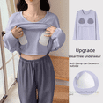 thumbnail image 1 of Pijama de manga larga para mujer, de otoño, de algodón fino con dibujos animados, para el hogar, con almohadilla para el pecho, se puede usar al aire libre, traje de primavera, otoño e invierno., 1 of 5