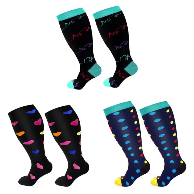 HLONK Plus Size Compression Socks Plus Size Compression Socks for Women and Men M-edical Extra Wide Calf Compression Nylon Socks