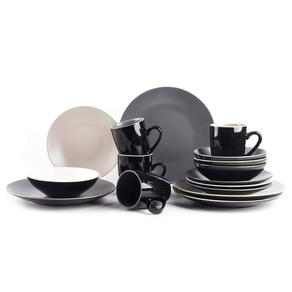 HomeVss Colors Life 16pc Dinnerware Set, Very Cool - 4 Assorted Colors of Grey, Light Grey, Light Beige and White