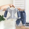 thumbnail image 2 of GiLiling Baby Boy Casual Outfit Set - Long Sleeve Pullover Sweater and Jogger Denim Pants, 2 Piece Clothes (White, 12-18 Months), 2 of 9