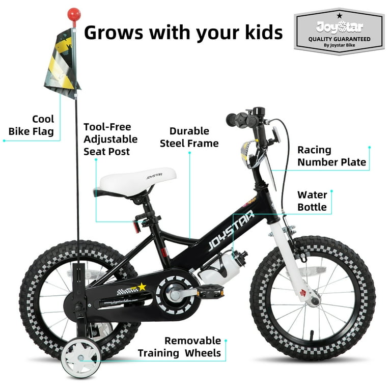 JOYSTAR Little Rock Boys bike with Flag Number Plate 12 inch Kids Bike black Walmart