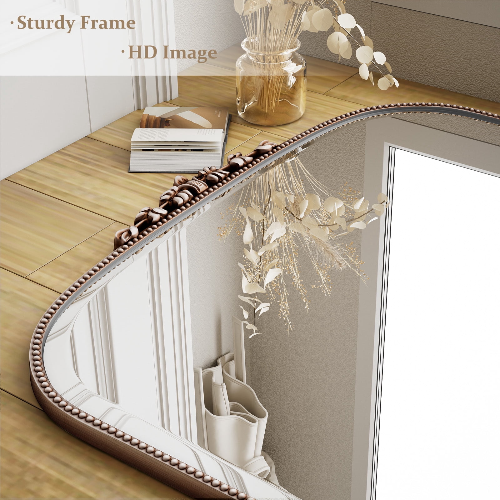 Puremirror 44"x32" Antique Arched Bathroom Mirror Wall Mounted Vintage Mirror, Silver