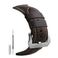 thumbnail image 1 of 24mm Genuine Leather Strap Blackish Green Oil-Tanned Leather Strap with Silver Buckle, 1 of 5