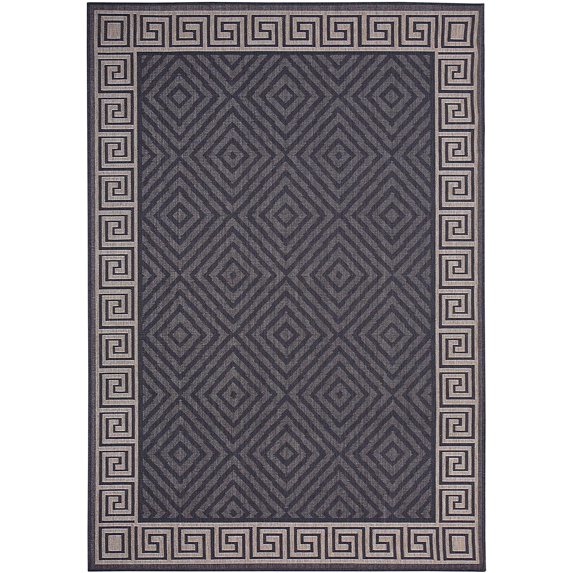 Contemporary Geometric Rug - 5 ft. 3 in. x 7 ft. 6 in., Charcoal Gray, Indoor/Outdoor Bordered Rug, Fade Resistant, Water Proof Rug | Decorative Area Rugs