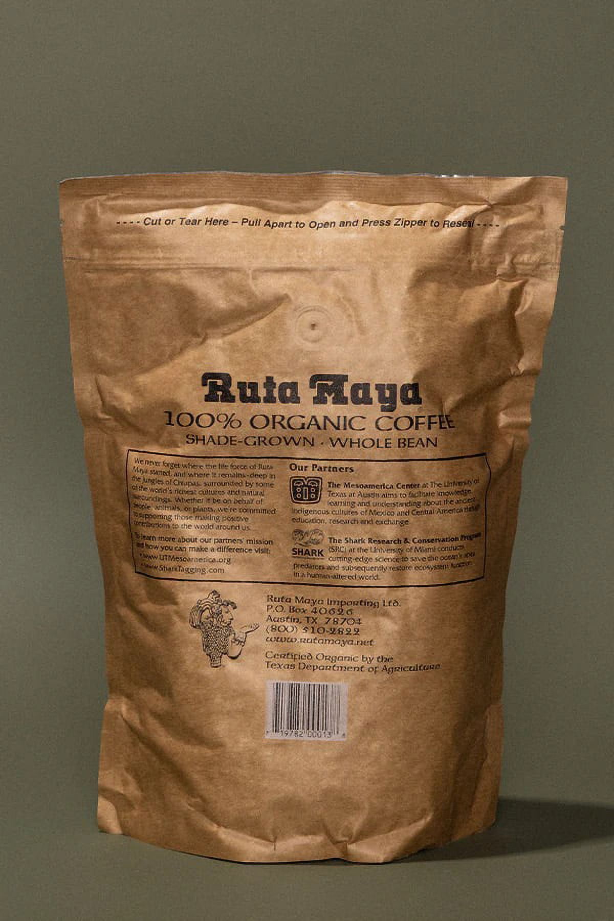 Ruta Maya 100% Organic Shade Grown Whole Bean Coffee 5LBS, Dark Roast