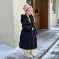 thumbnail image 4 of Hellosay Long Puffer Coat Girls Quilted Long Sleeve Hooded Jacket Winter Zip Up Ruffle Tie Front Outwear with Pockets, 4 of 6