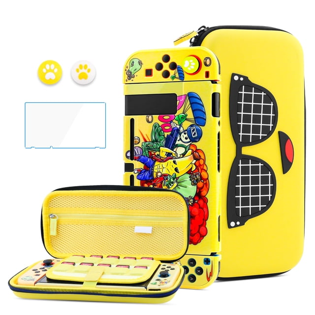 HYPERCASE Yellow Switch Case Kit for NS Accessories, with Portable Switch Carrying Travel Case, Hardshell NS Protective Cover Skin of Peely, HD Screen Protector & 2 Cute