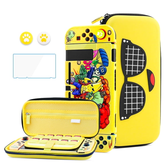 HYPERCASE Yellow Switch Case Kit for NS Accessories, with Portable Switch Carrying Travel Case, Hardshell NS Protective Cover Skin of Peely, HD Screen Protector & 2 Cute