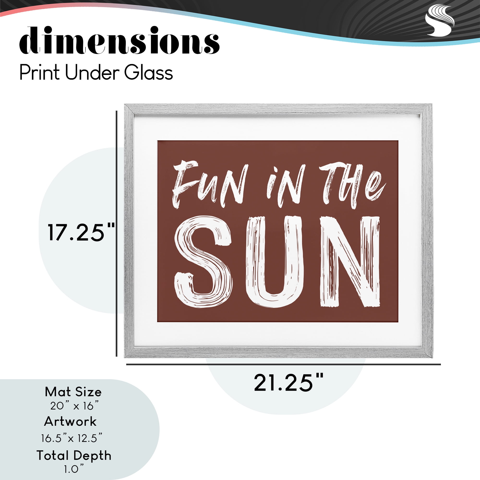 Fun In Sun Brown Sentiment Gray Framed Print Under Glass, design by Lettered and Lined
