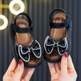 thumbnail image 4 of Losmtrace Girls Sandals Low Heels Dress Shoes Ankle Strap Open Toe Bowknot Princess Sandals Summer Flower Girl Shoes Black 13.5 Little Kids(32), 4 of 9