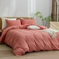 thumbnail image 3 of NAYOROOM 100% Organic Cotton Duvet Cover Queen Size, 3 Pieces Linen Look Cotton Renforce Duvet Cover,Peach Pink, 3 of 13