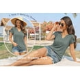 thumbnail image 5 of TEMOFON Women Tops Summer T-Shirts Short Sleeve Casual V Neck Tops Dressy Ruffle Sleeve Tunic Tops Cute Loose Ladies Blouses Green S, 5 of 7