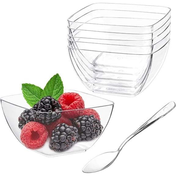 200ct 2 oz Mini Dessert Cups with Spoons, Clear Plastic Reusable Small Party Serving Cups for Appetizers, Hors D'oeuvres Plates