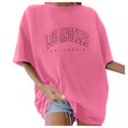 thumbnail image 2 of T Shirt Women Oversized T Shirts V Neck Striped Tees Summer Half Sleeve Comfy Cozy Tunic Tops Plus Size Womens Summer Tops Hot Pink S, 2 of 5
