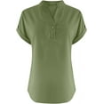 thumbnail image 3 of Summer Tops for Women Trendy Short Sleeve Button Down V Neck Cotton Linen Shirt Casual Tunic Blouses Basic Solid Tunic Tops Vacation Boho Beach Blouse Travel Clothes, 3 of 4